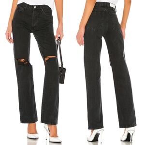 RE/DONE 90s High Rise Loose Jeans Washed Black Distressed 100% Cotton Size 25